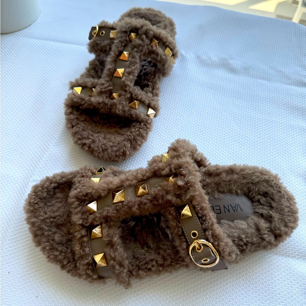 Slippers brown super comfy with gold spikes size 9 worn once